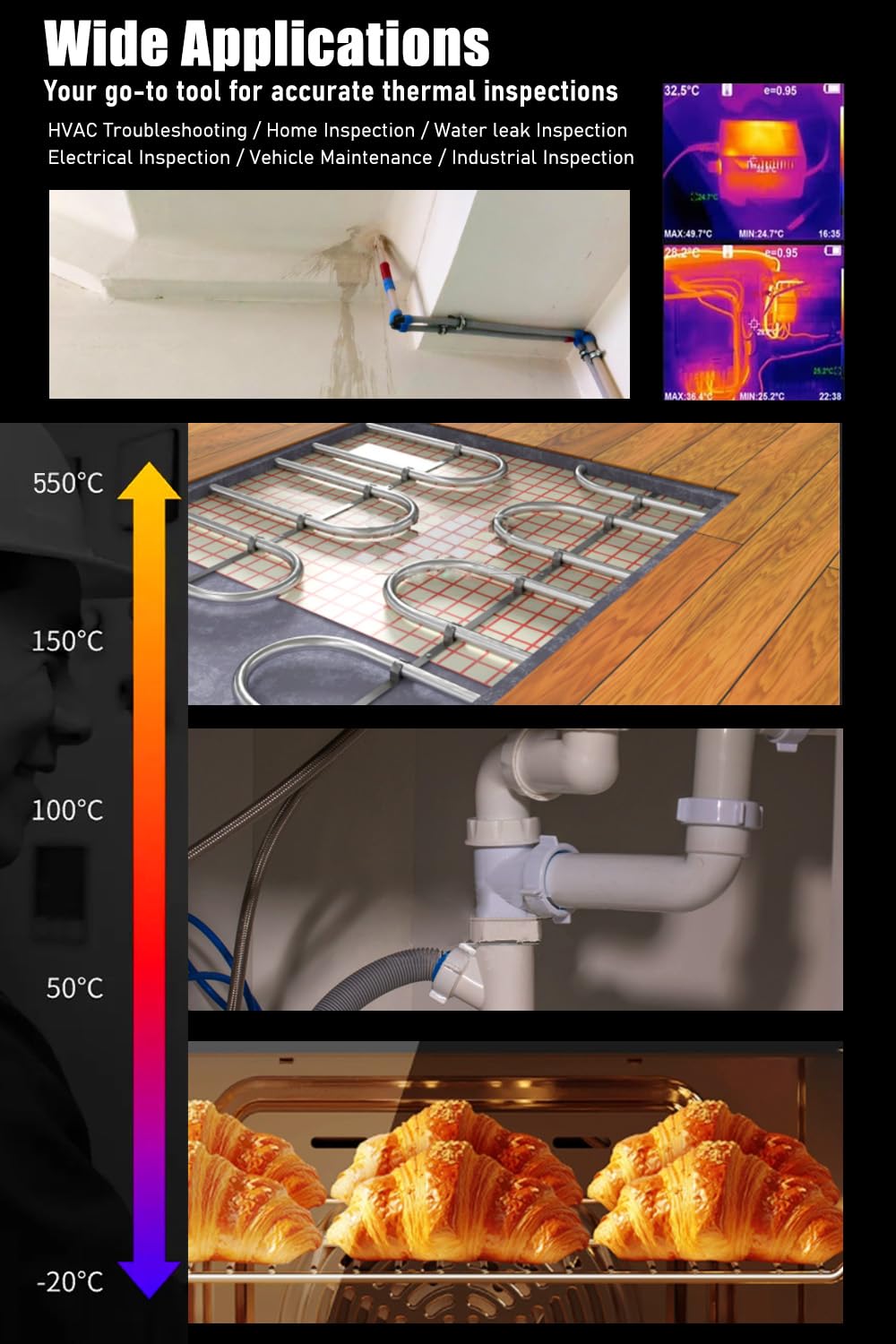 Handheld Thermal Imaging Camera, 160×120 Infrared Resolution, -4°F to 1022°F, 25Hz Infrared Camera, PC Analysis, 50°