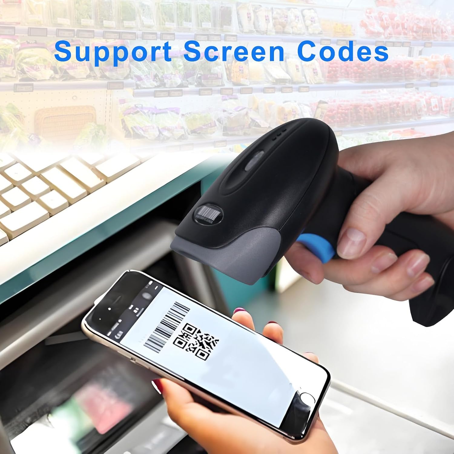 1D 2D QR Barcode Scanner Wireless, Handheld Cordless Bar Codes Reader | with 2000mAh Battery for Mobile Payment