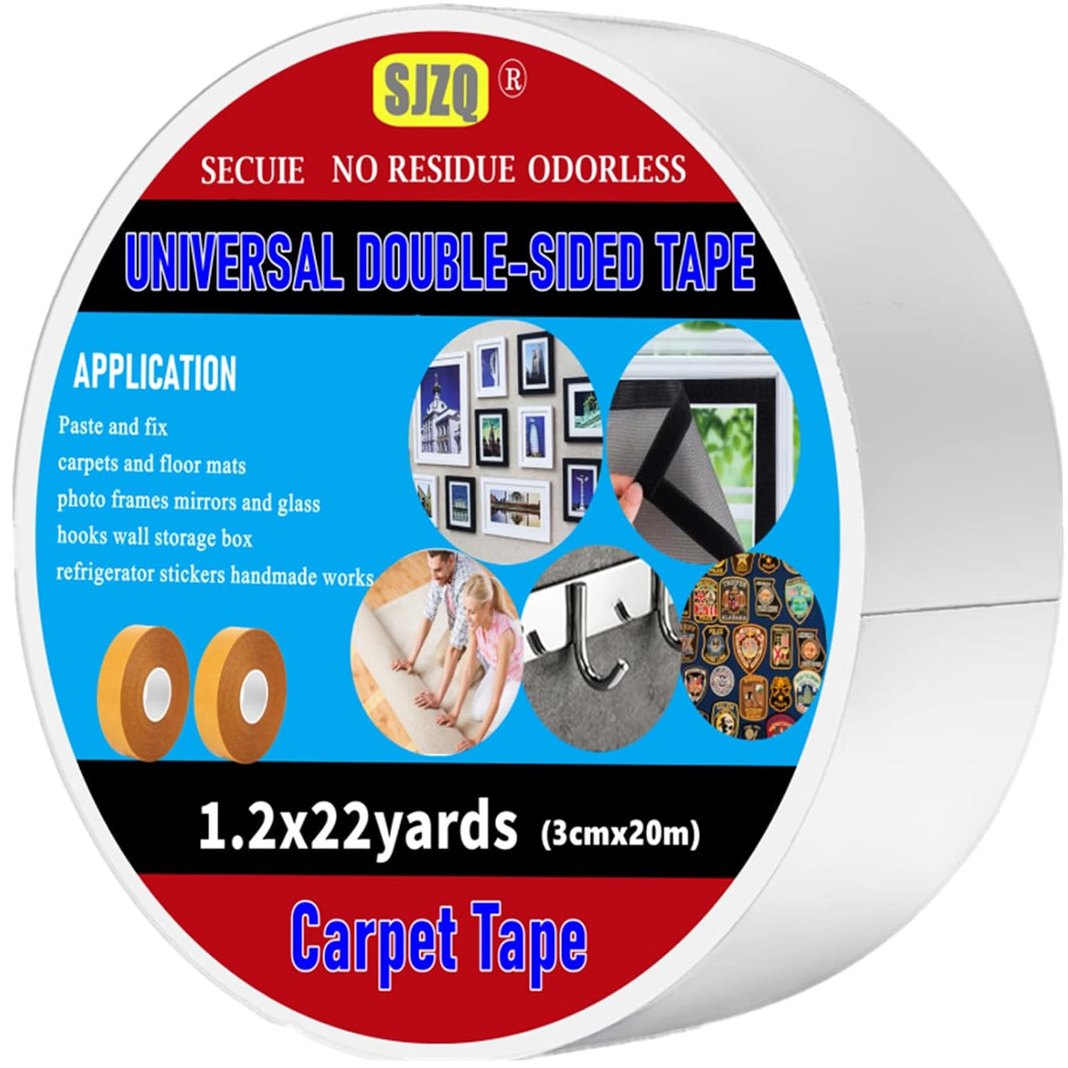 Double Sided Carpet Tape Heavy Duty - 1.2 Inch x 22 Yards - Extra Strong Rug Tape for Area Rugs, Hardwood, Tile