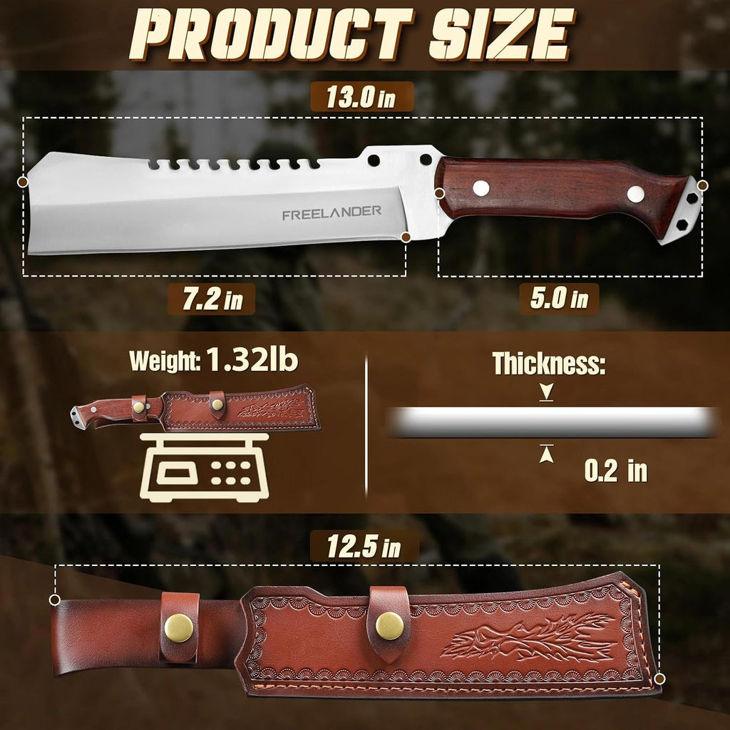 Machete for Cutting Trees, Survival Hunting Machete with Sheath | Heavy Duty Hunting Knife for Yard Work, Full Tang