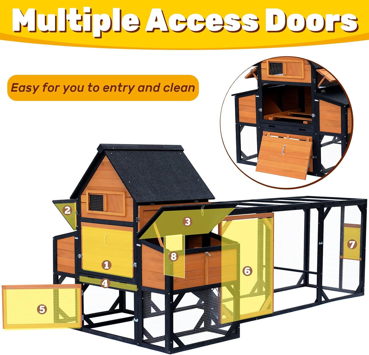120" Large Wooden Chicken Coop with Run for 6-10 Chickens