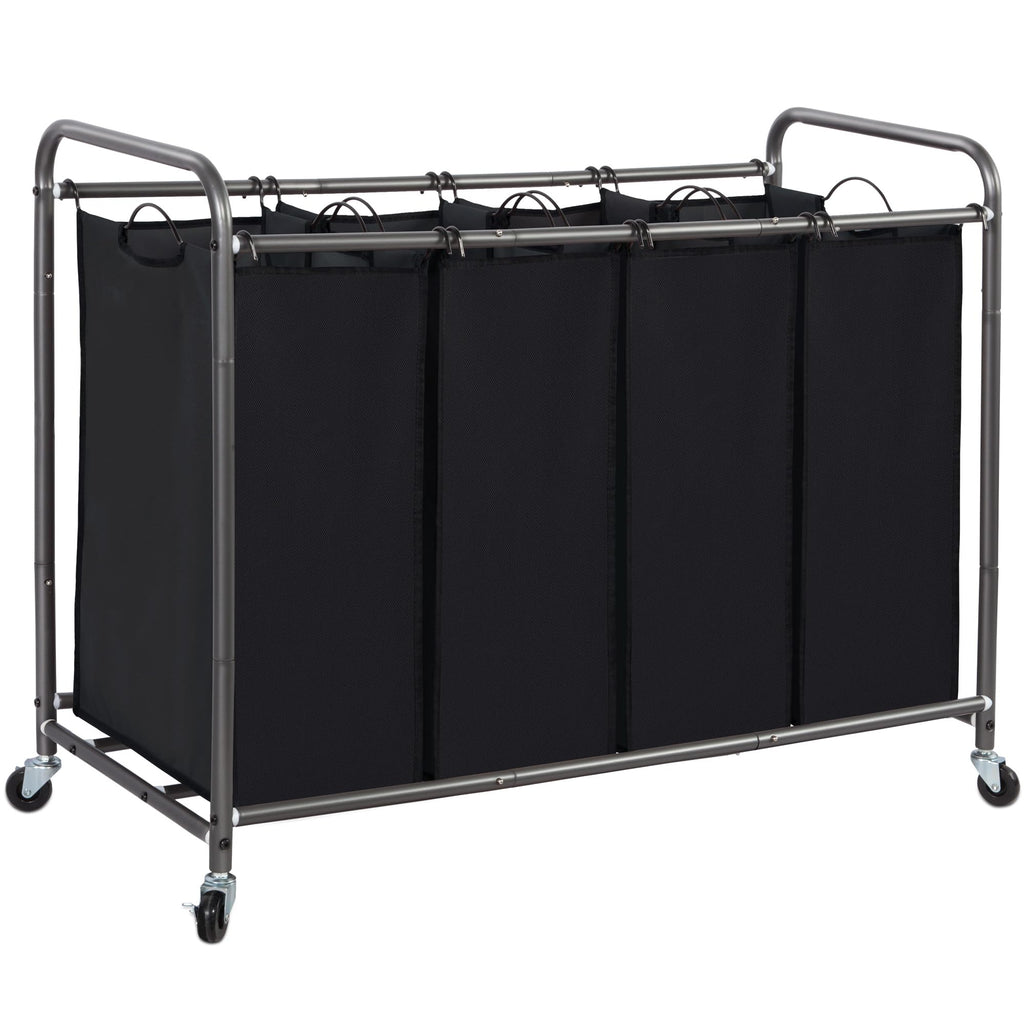 3 Section Laundry Sorter, Laundry Hamper with Wheels, Black