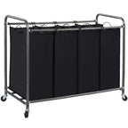 3 Section Laundry Sorter, Laundry Hamper with Wheels, Black