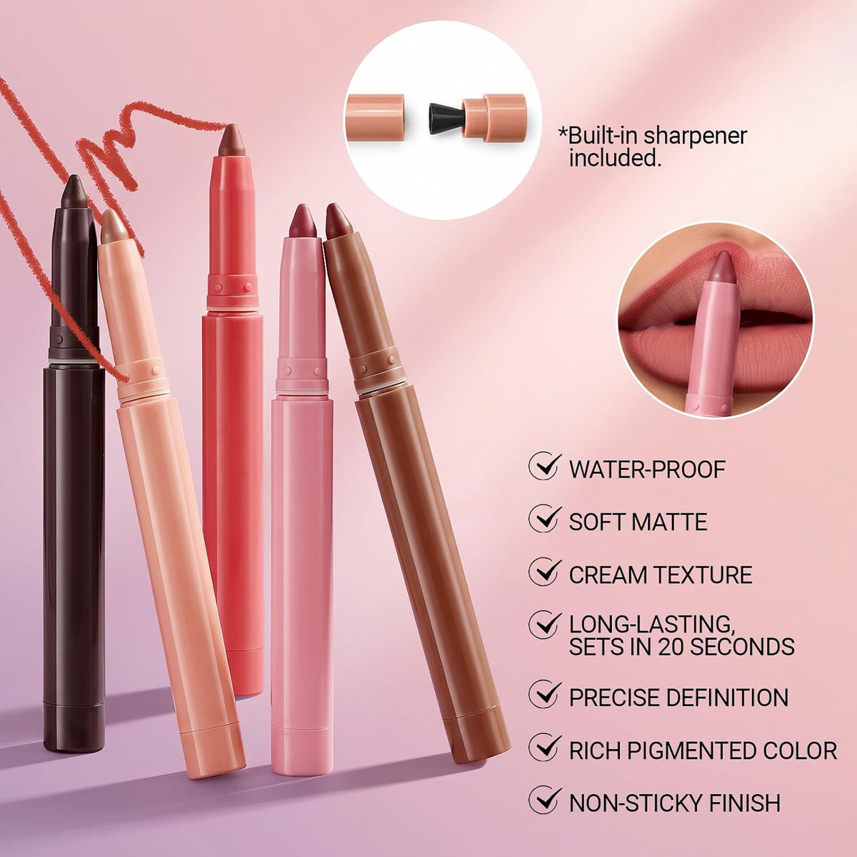 Deep Brown Matte Lipstick Lip Liner Pencil, Waterproof Cream Lipliner #8