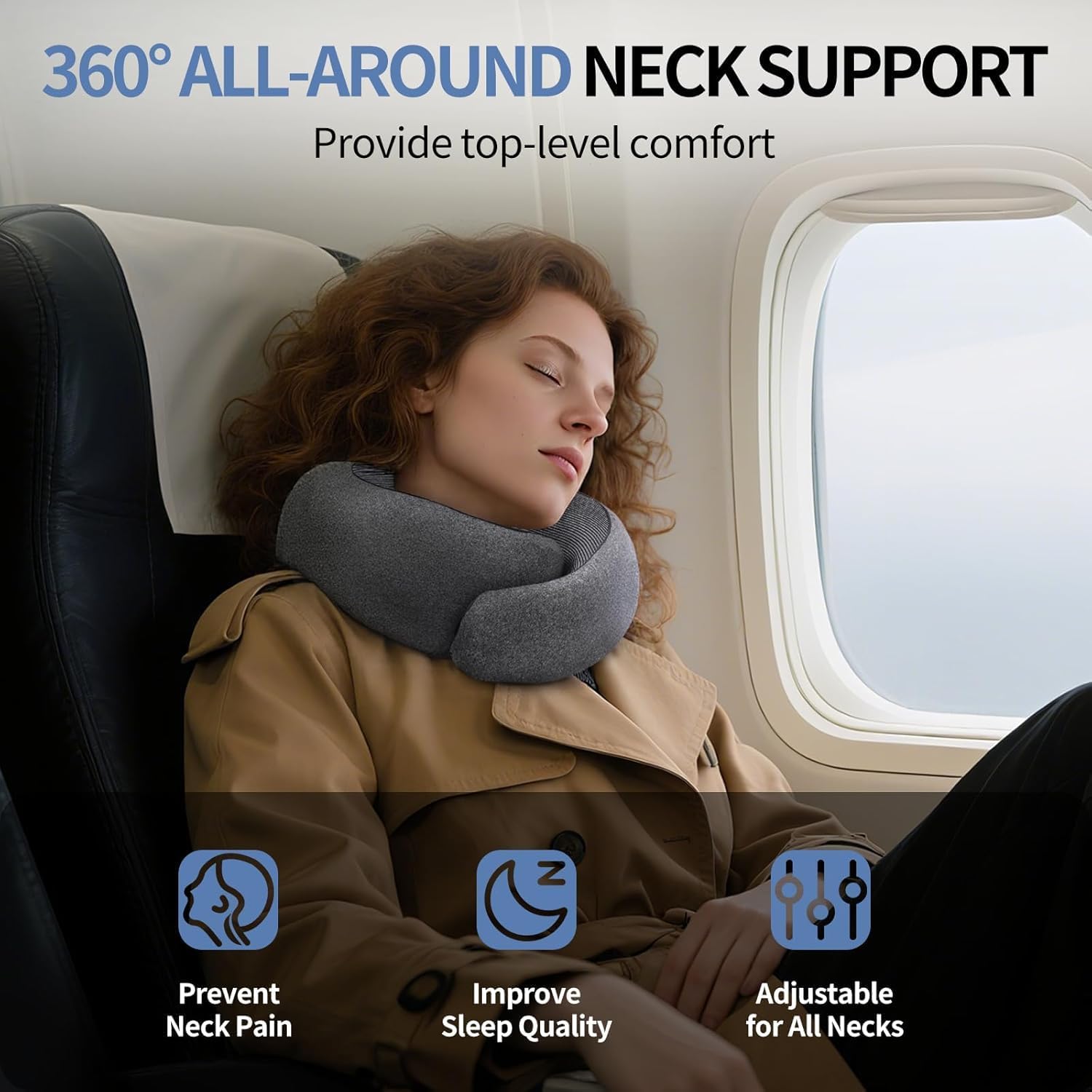 Neck Pillow Airplane, Travel Pillows for Airplanes, Memory Foam Adjustable Portable Neck Pillow for Traveling, Car