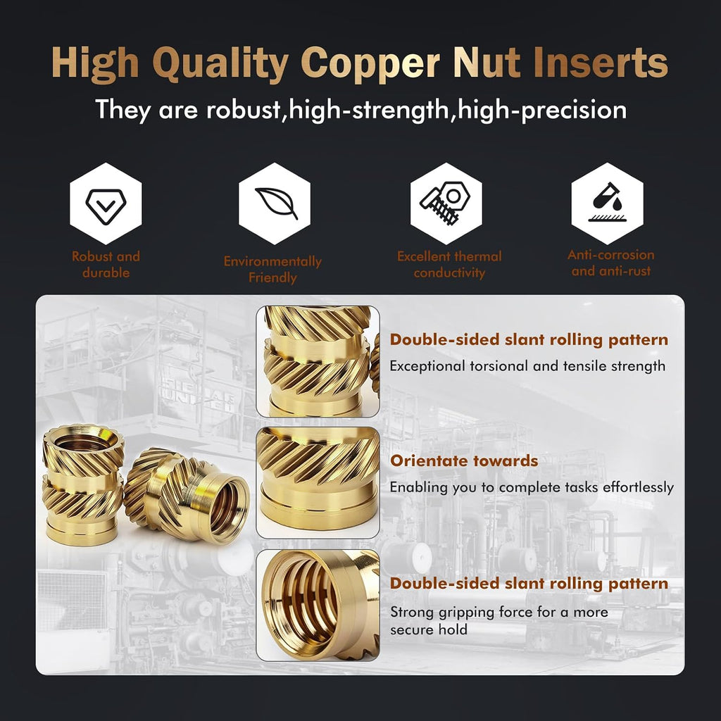 80PCS Brass Heat Set Nuts, M5 Threaded Inserts Assortment