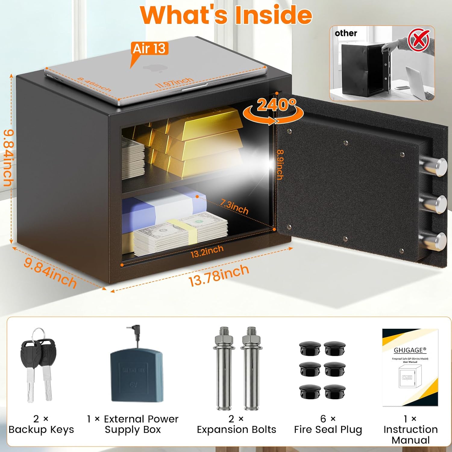 Small Fireproof Safe Box | 1800℉ 35-Min Real Test Fire Safe | 1.2 Cuft Safe | 22Lbs Heavy Fire Money Safe | 3 Quick