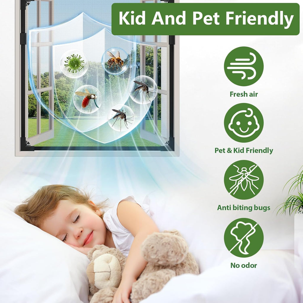 Window Screen Adjustable Magnetic Window Screen Replacement Max 39” x 59”, DIY Fiberglass Mesh Window Screens for