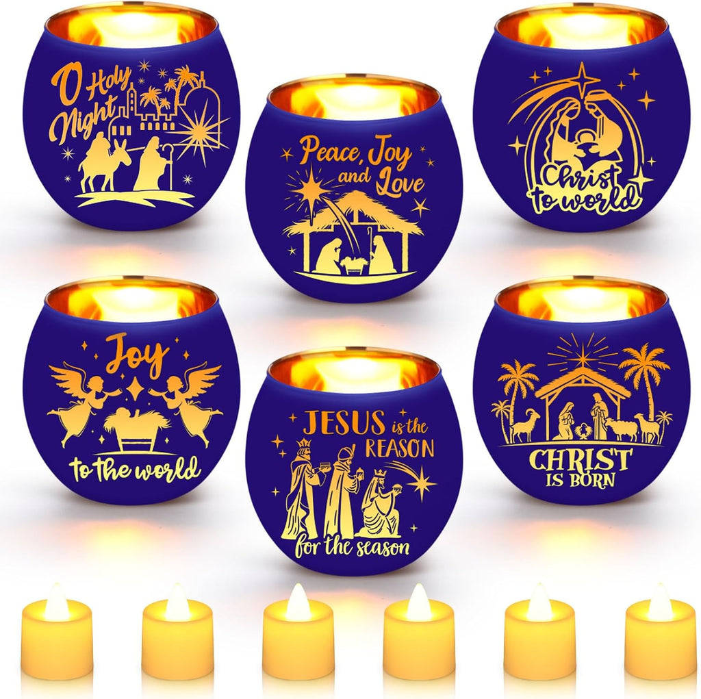 6 Set Christmas Advent Votive Candle Holders LED Flameless