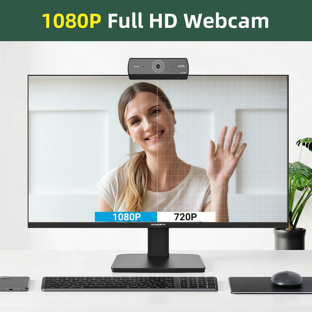 Webcam for PC, HD 1080P USB Plug-and-Play Computer Web Camera, High Definition Webcam for Desktop Laptop, Ideal for
