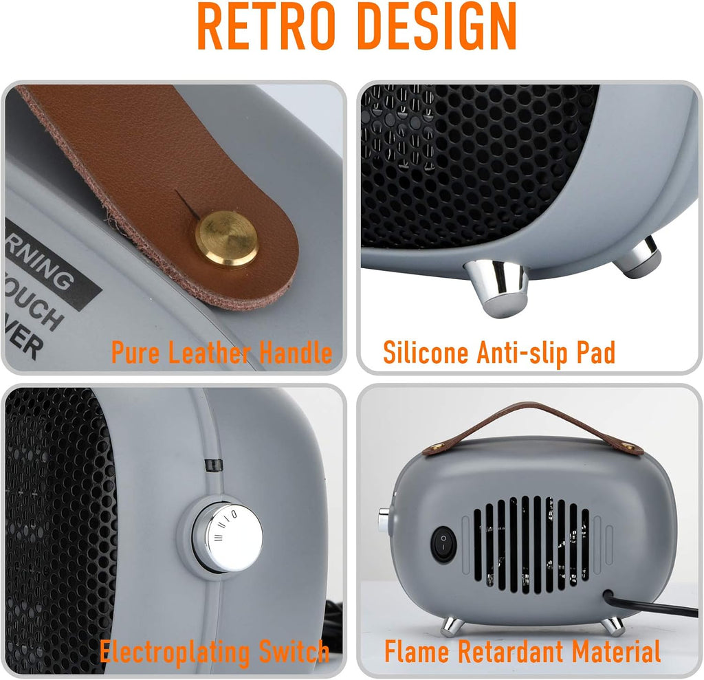 Space Heater, Teioe Mini Electric Space Heater 800W/400W, Small PTC Ceramic Heater with Tip-Over and Overheat