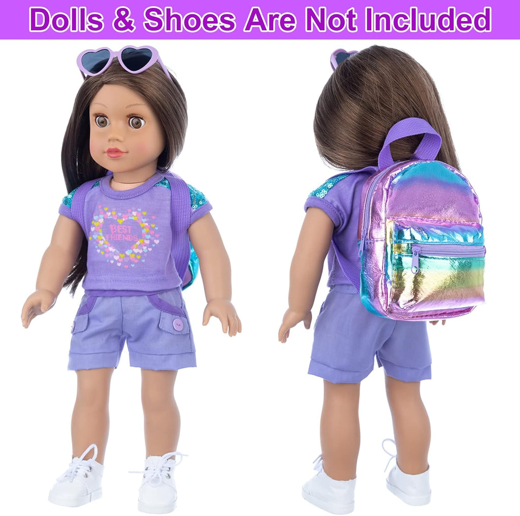 18 Inch Girl Doll Clothes and Accessories School Supplies Playset with Clothes Set, School Bags, Sunglasses, Pencils