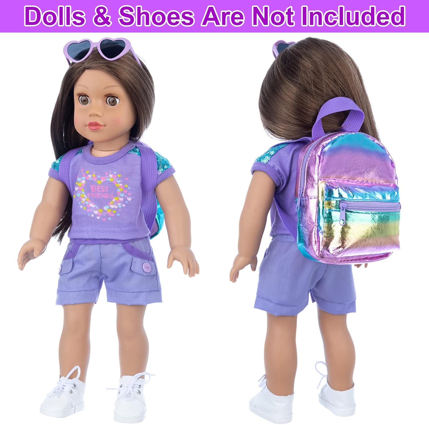 18 Inch Girl Doll Clothes and Accessories School Supplies Playset with Clothes Set, School Bags, Sunglasses, Pencils