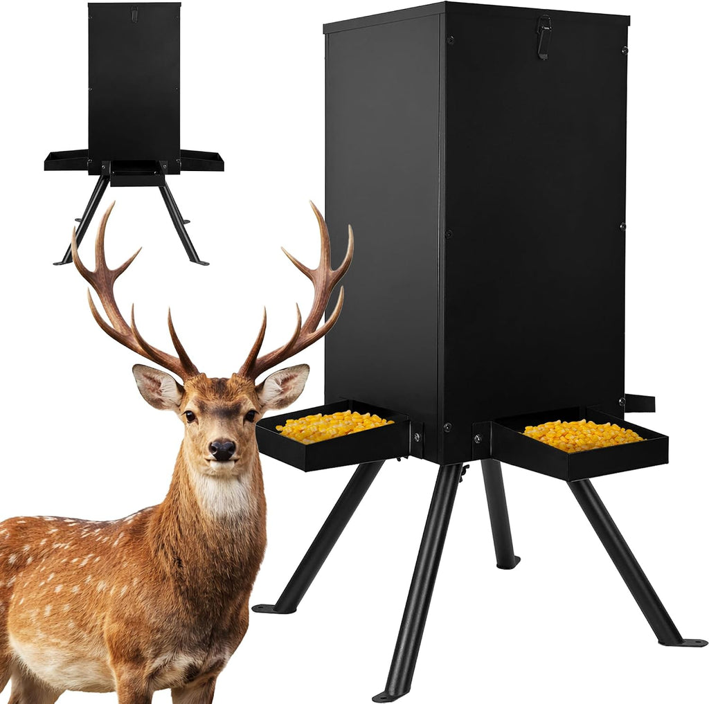 Deer Feeder 60-70 lbs, Weatherproof Deer Feeders, Heavy Duty Metal Gravity Deer Feeder with 4 Feeding Tray and 4-Leg