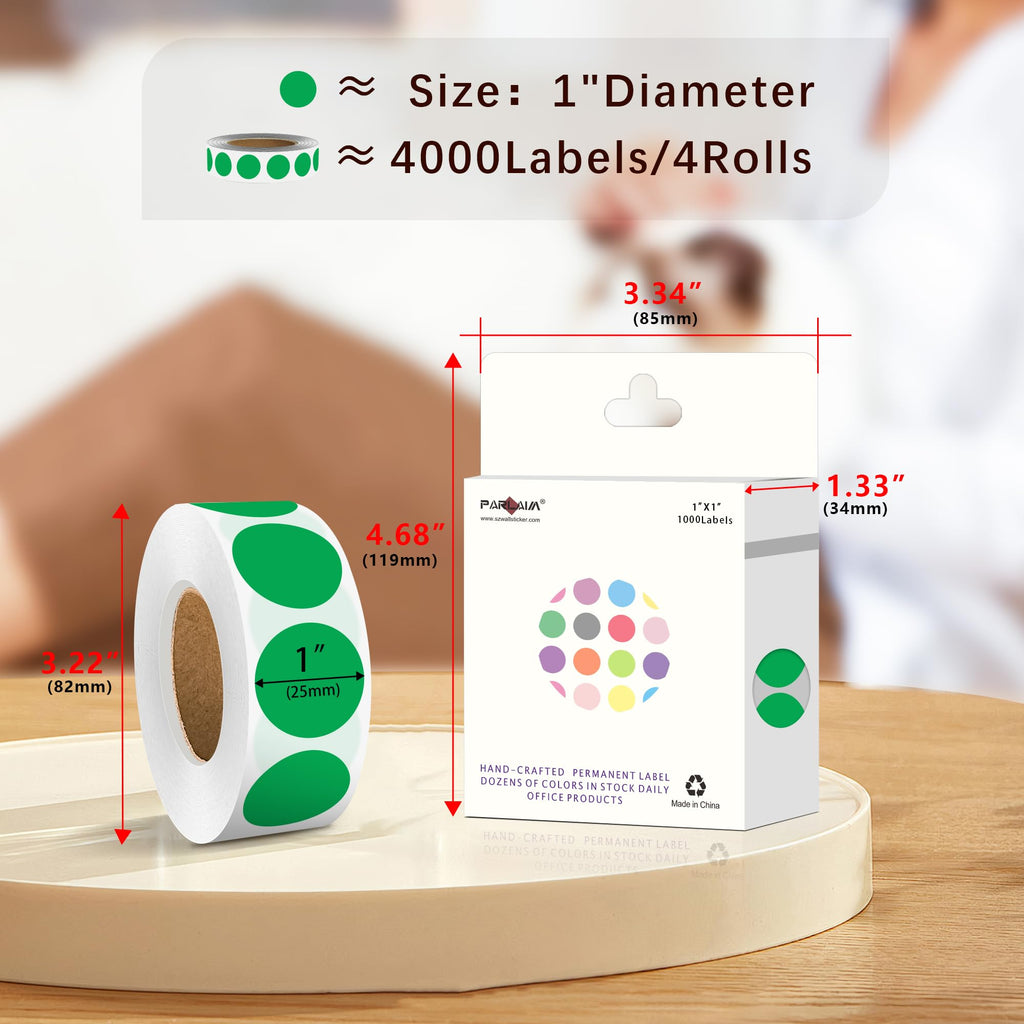 4 Rolls 4000PCS 1 inch Round Color Coding Circle Dot Labels,Color- Coding Label Sticker for Home Office Classroom(Green)
