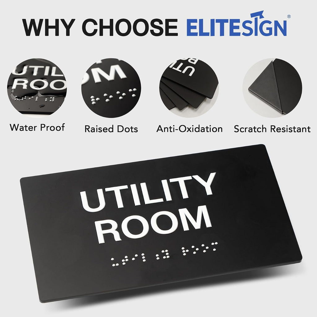 RESTROOM Signs with Raised Text & Grade 2 Braille, Matte Black Finish Easy Install with Double-Sided Tape, ADA