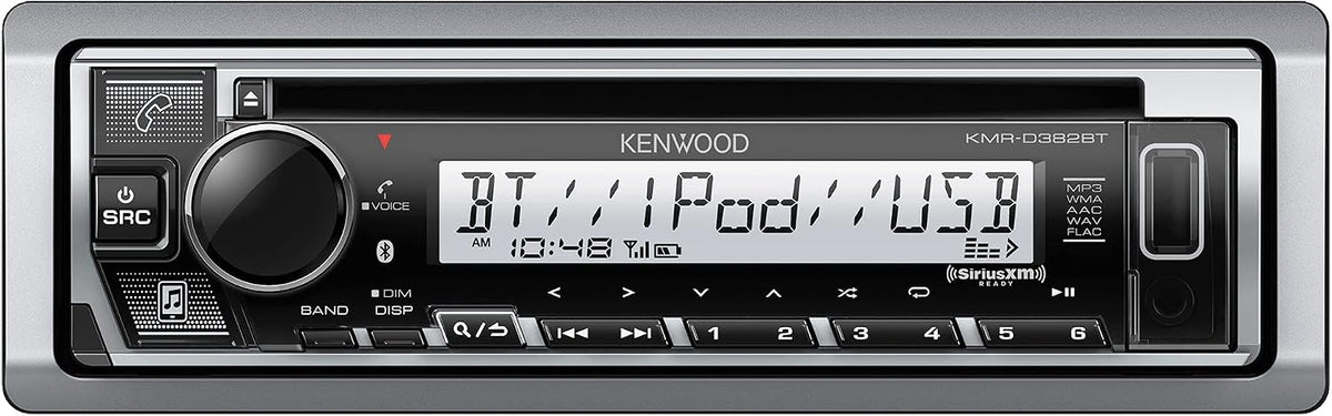 KMR-D382BT (50W x 4Ch) Single Din Car/Marine Stereo Head Unit with Bluetooth, Hands-Free Calling, CD Player, USB