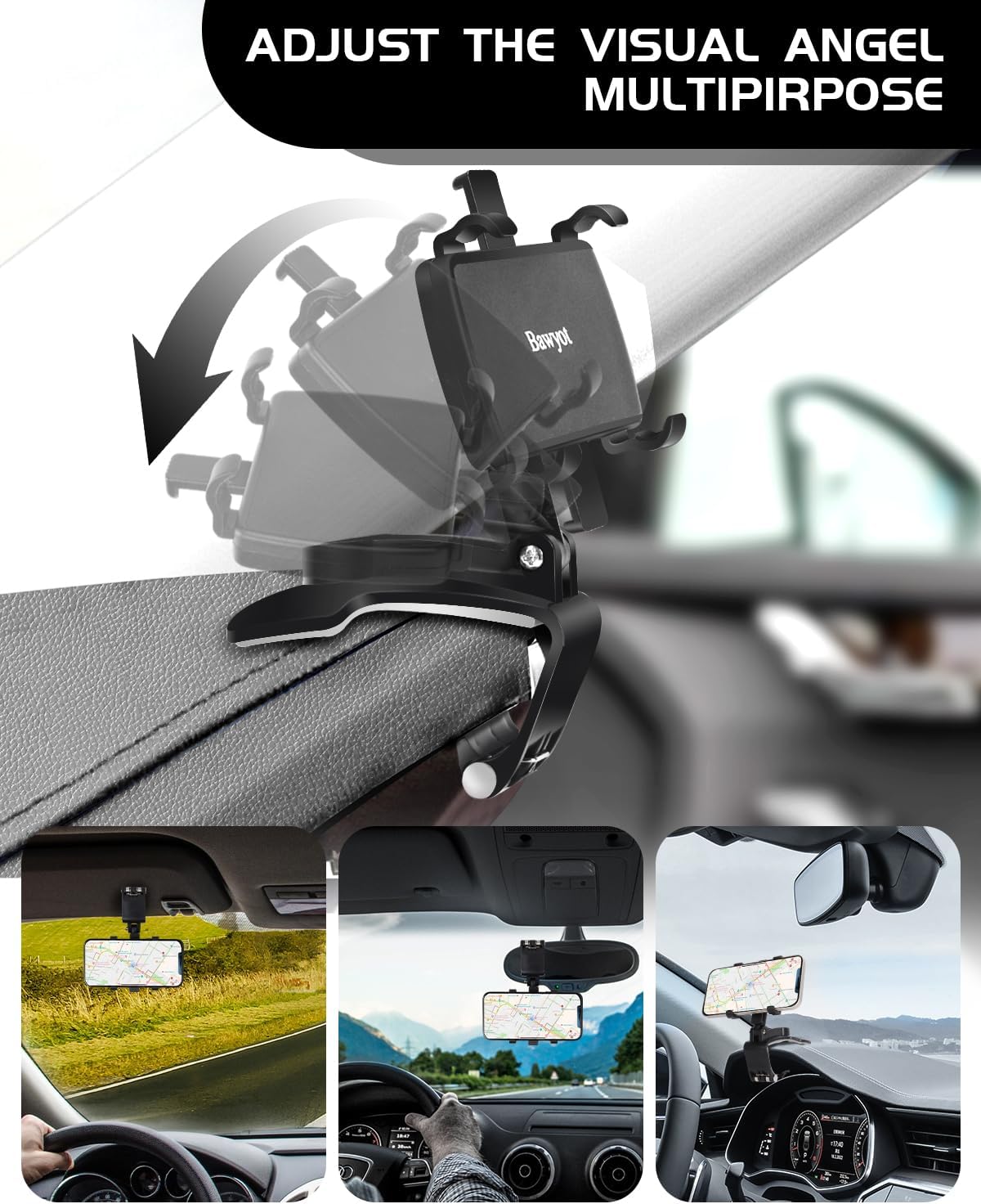 Car Phone Holder Dashboard Phone Mount 360 Degree Rotation Multifunctional Clip Design Car Universal Phone Mount