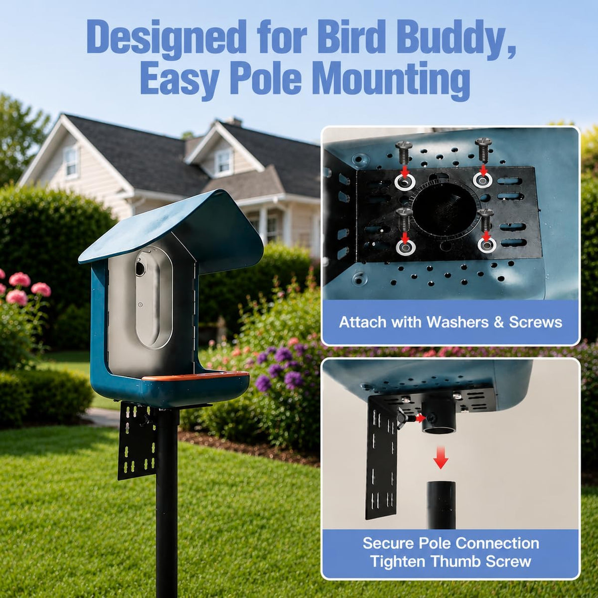 Bird Feeder Pole Stand – 74.5 Inch Height Feeding Station with 1-Inch Dia Heavy Duty for Hanging Feeders, Bird House