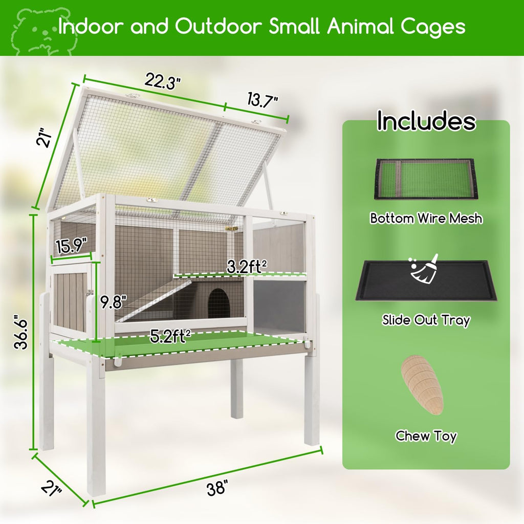 2-Story Guinea Pig Cage for Small Animals with Stand | Pull-Out Cleaning Tray, Chew-Resistant Edges, Ventilated