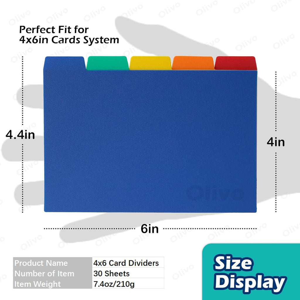 4x6 Index Card Dividers Tabs, Plastic A-Z Guides, Colored, 30 Pack | 4 x 6 Inch, Poly Plastic, Alphabet and Blank