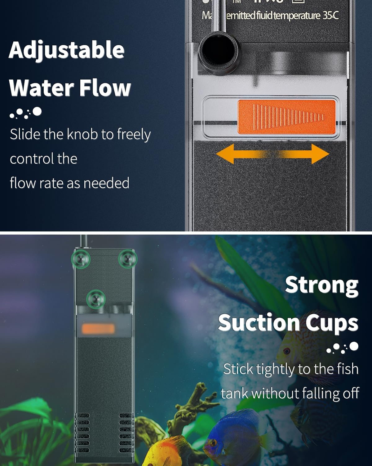 Internal Aquarium Filter, Submersible Power Filter with 55 GPH Water Pump for 3 to 10 Gallon Fish Tanks Filtration