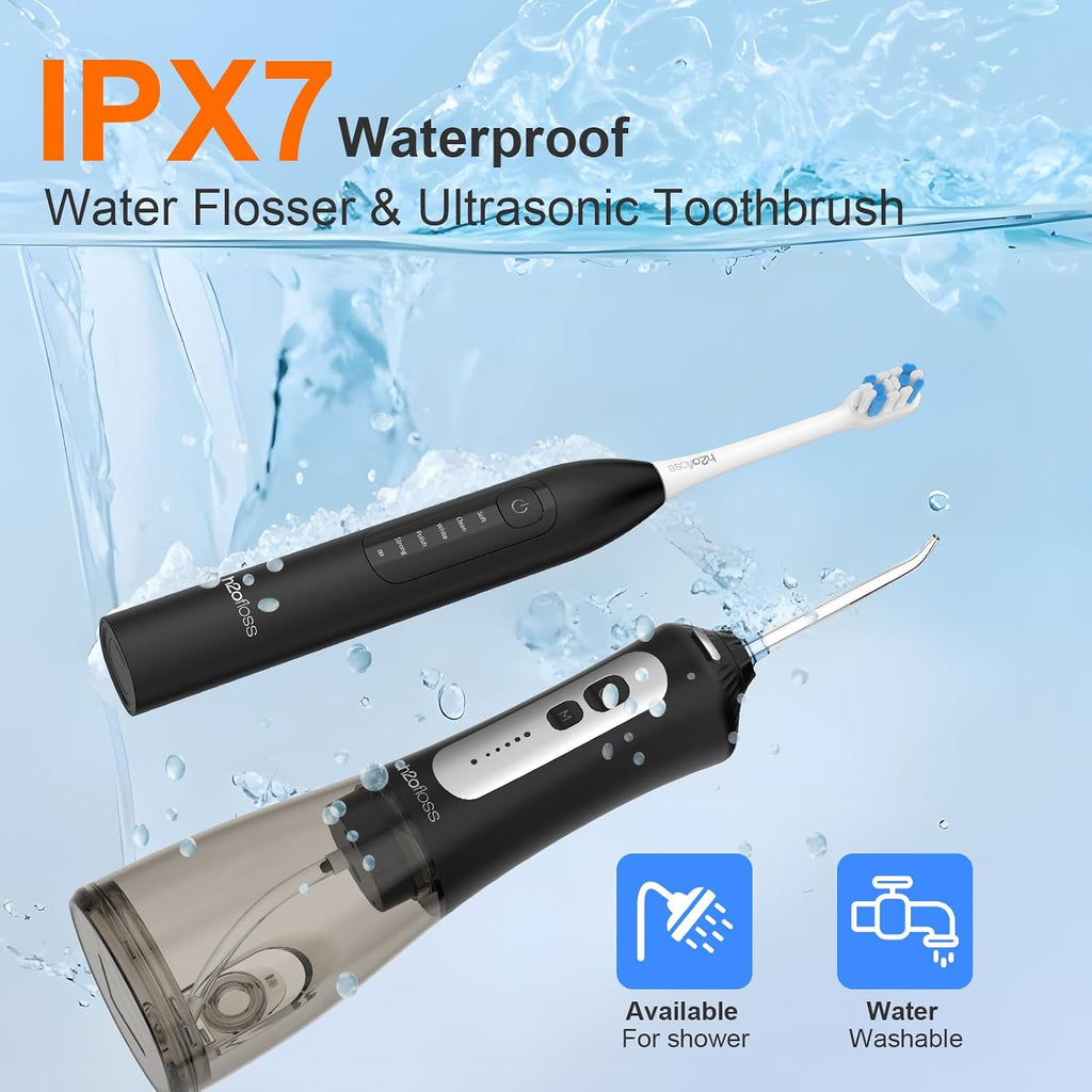 Sonic Electric Toothbrush and Water Flosser Combo, Rechargeable 2000mAh Toothbrush and 2500mAh Oral Irrigator with
