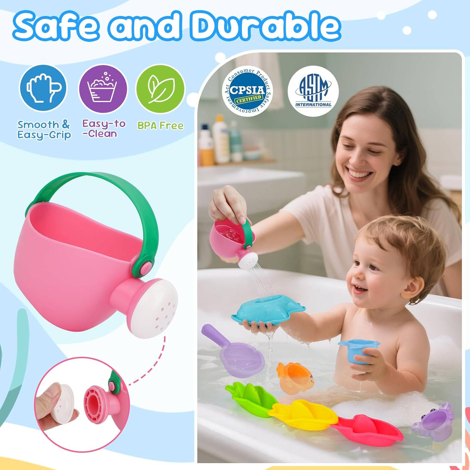 Baby Bath Toys for Kids Ages 1-3 Toddler Bath Toys Mold Free for 2-4 Bathtub Sand Beach Pool Water Toys for 1+ Year