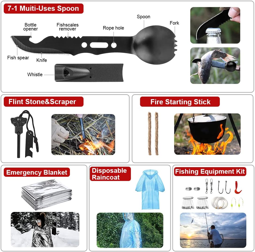 Survival Kit, 251 Pcs Survival Gear Emergency Supplies First Aid Kit | Emergency Survival Kit Camping Essentials