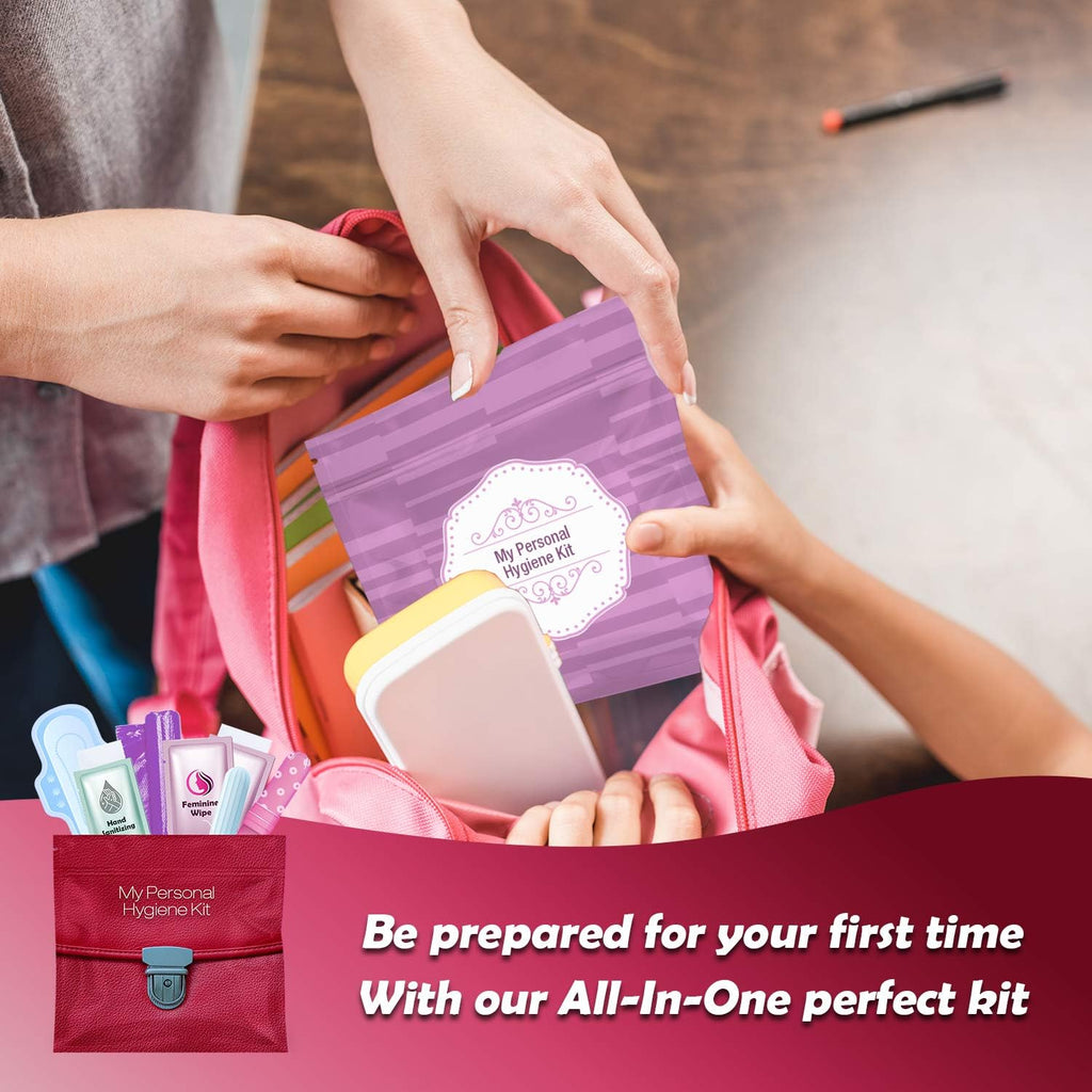 Pink Style Menstrual Kit All-in-One 10 Pack | Convenience on The Go | Period Kit Pack for Travelling, Tweens &