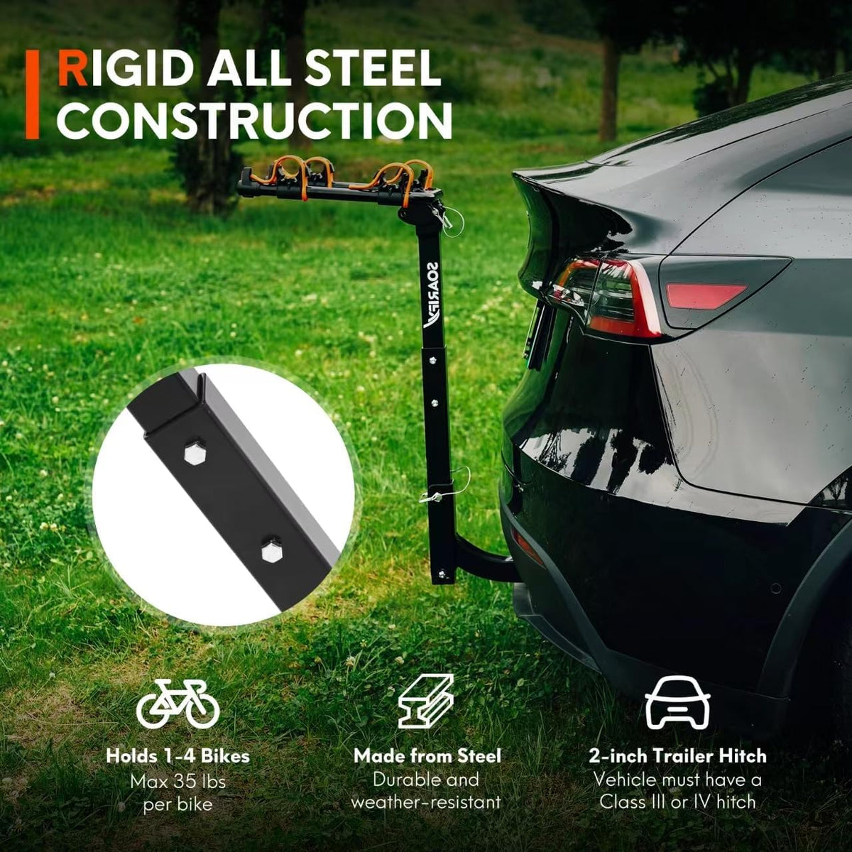 Bike Rack for Car, SUV, RV, Mount Hitch Bike Rack, Up to 143 lbs Load Bicycle Rack Carrier Rubber Straps, Tilt
