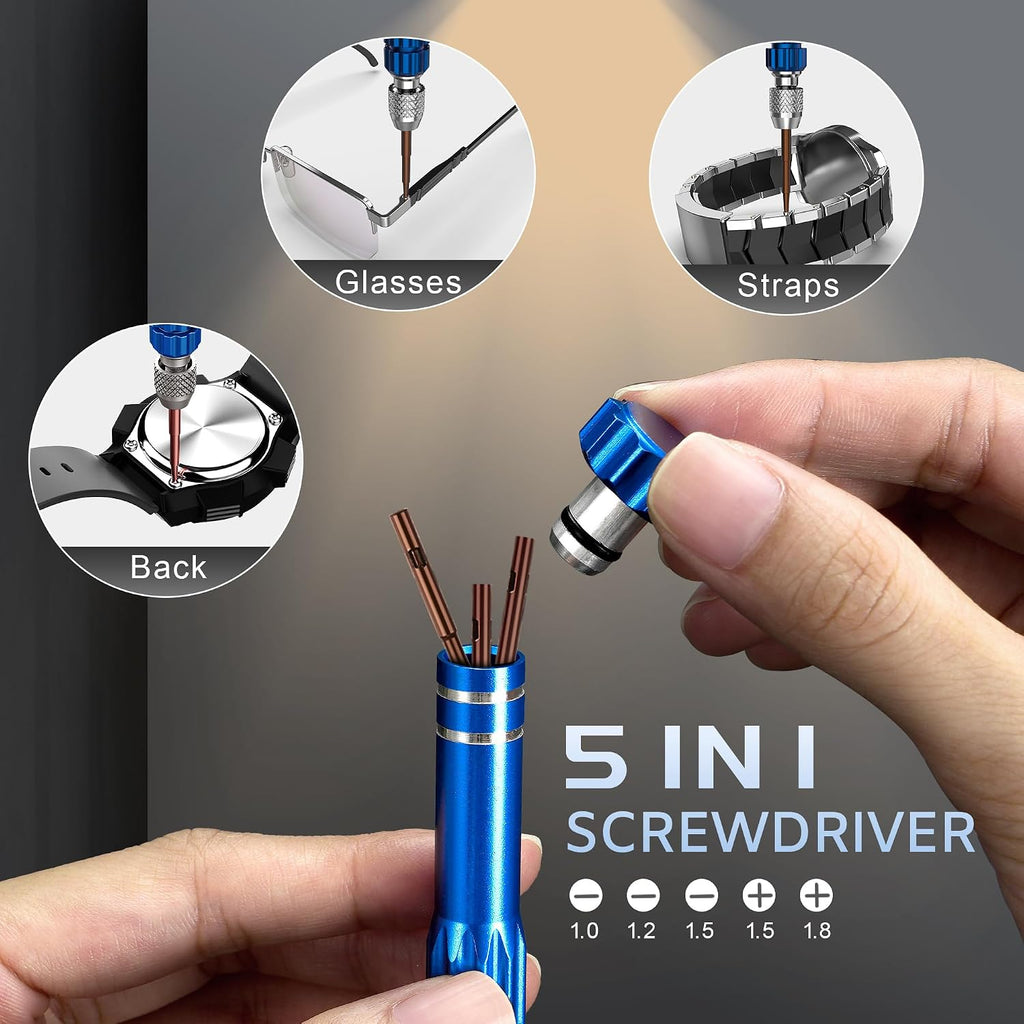 Watch Repair Tool Kit, Battery Replacement, Strap Adjustment, Bracelet Pin Removal, Band Link Remover, Resizing Tool