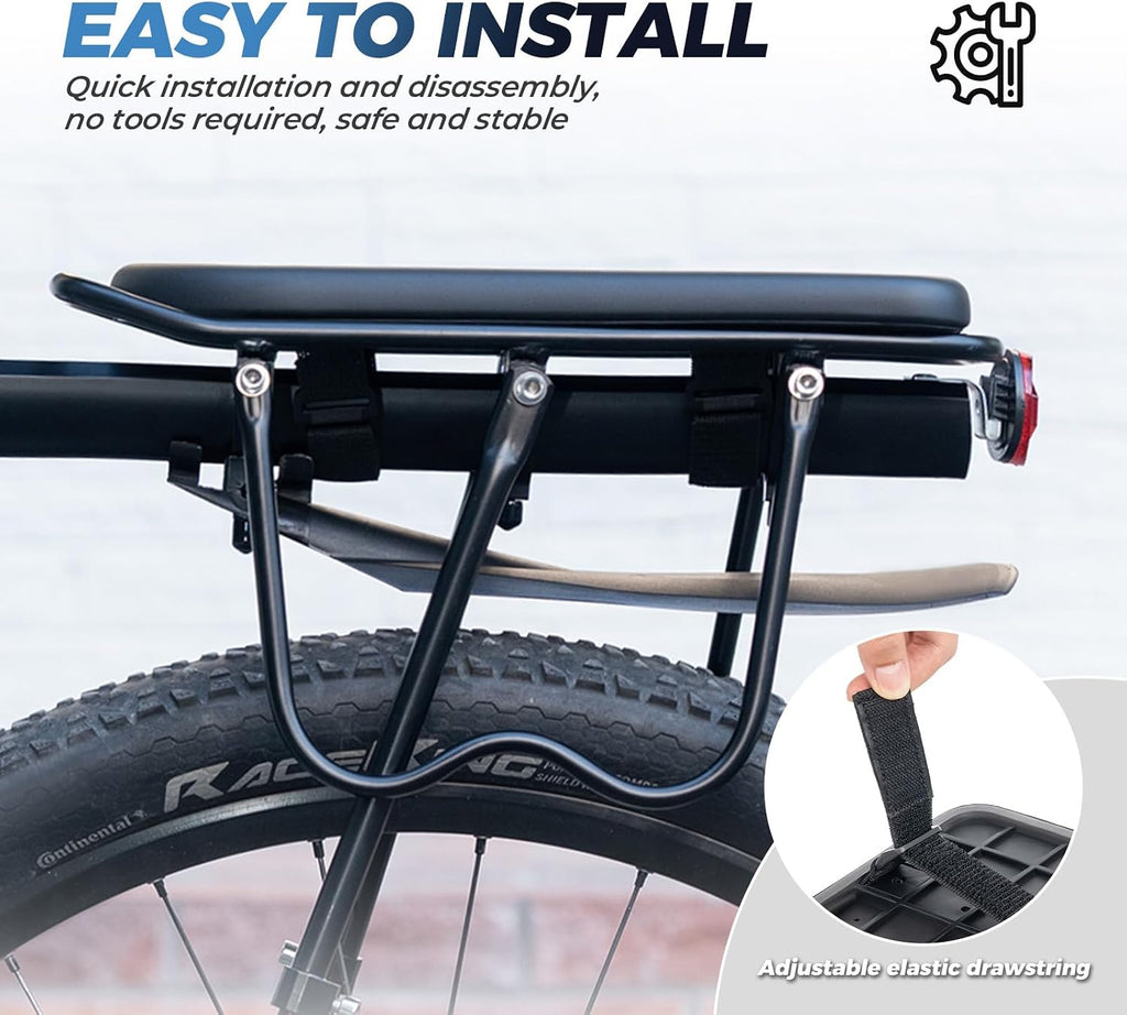 Bike Rear Seat Youth Pad Manned Cushion with Hook & Loop Strap Child Bike Seat Bicycle Back Shelf MTB, Ebike Carrier