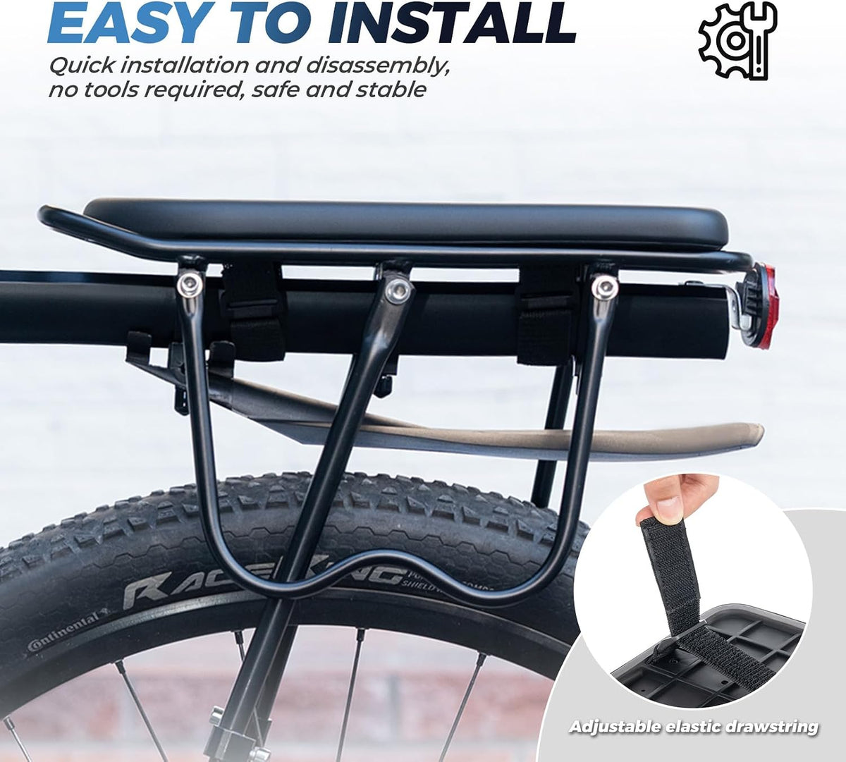 Bike Rear Seat Youth Pad Manned Cushion with Hook & Loop Strap Child Bike Seat Bicycle Back Shelf MTB, Ebike Carrier