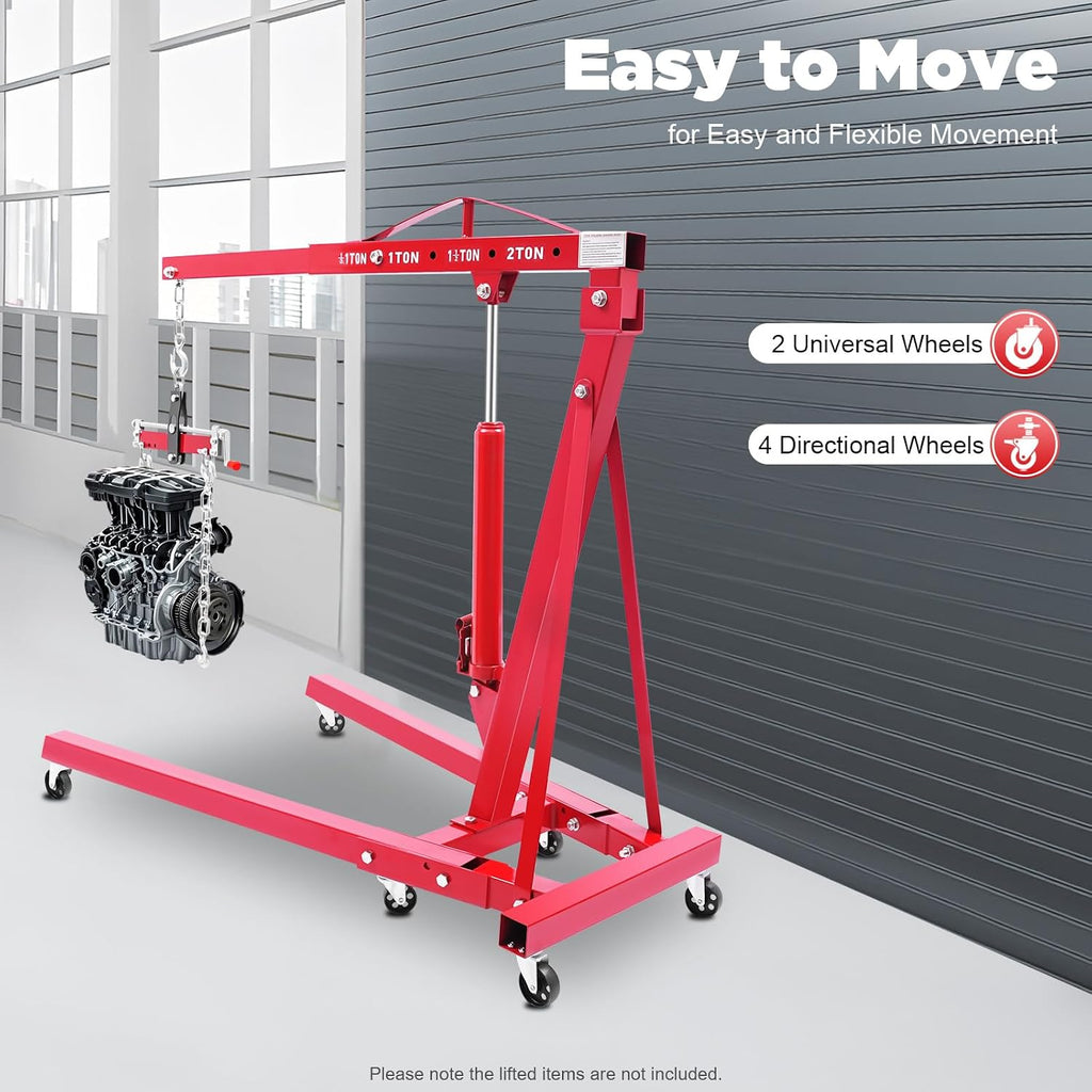 Hydraulic Engine Hoist with Lever, 2 Ton/4409 LBS Heavy-Duty Cherry Picker Shop Crane, Foldable Engine Crane and