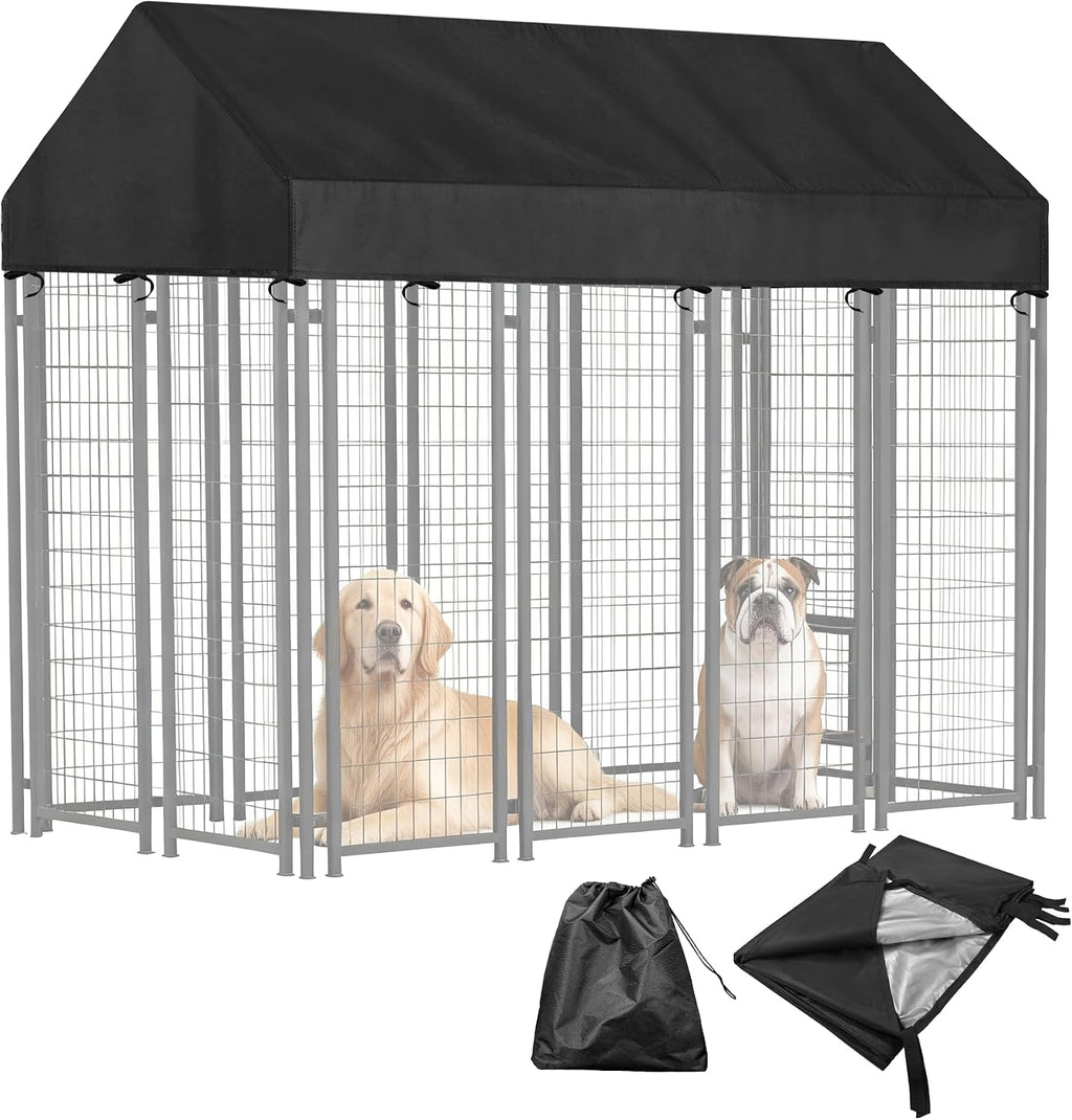 4'W X 8'L Waterproof Dog Kennel Cover Outdoor 600D Oxford Fabric Dog Kennel Roof with Silver UV-Protective Coating