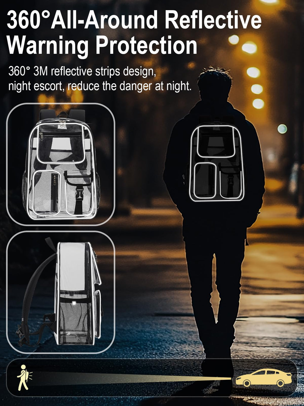 Clear Backpack for School, 17" Heavy Duty Double-Layer Clear Bookbag
