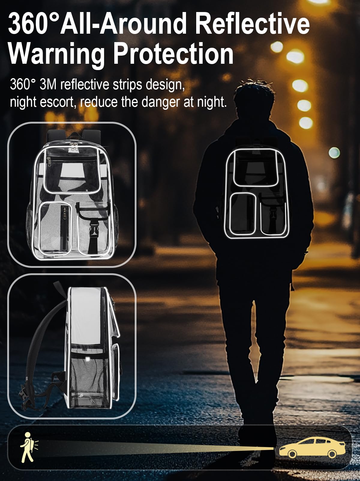 Clear Backpack for School, 17" Heavy Duty Double-Layer Clear Bookbag