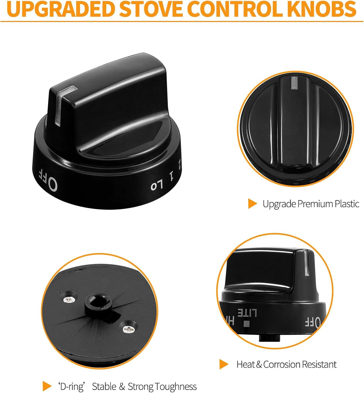 atgestore WB03X24759 Stove Knobs Replacement for GE Stove Parts KIP 5G92 222D5793 Cooktop Knobs GE Range Oven Parts Black Plastic Surface Burner Control Knob Range Burner Knobs 5 Pcs
