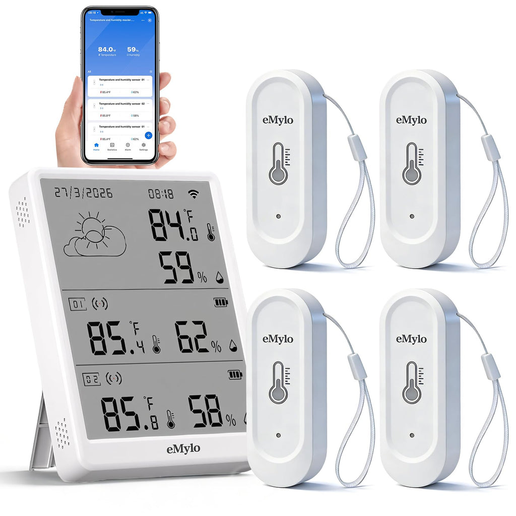 WiFi Thermometer Hygrometer with 4 IP65 Remote Sensors, 328Ft Range
