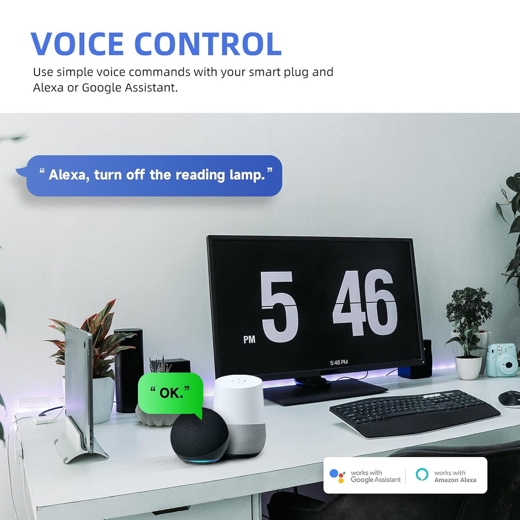 Smart Outlet Plug 15A, Alexa, Google Home, App Control, 2.4G WiFi, 4-Pack | Timer Function & Group Control