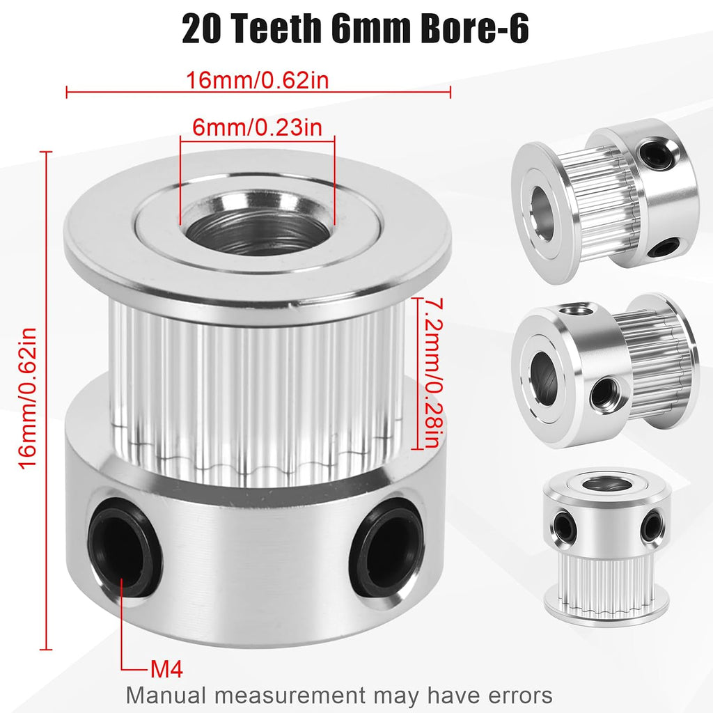 6 Pack GT2 Timing Belt Pulley 20 Teeth,6mm bore,synchronous Pulley