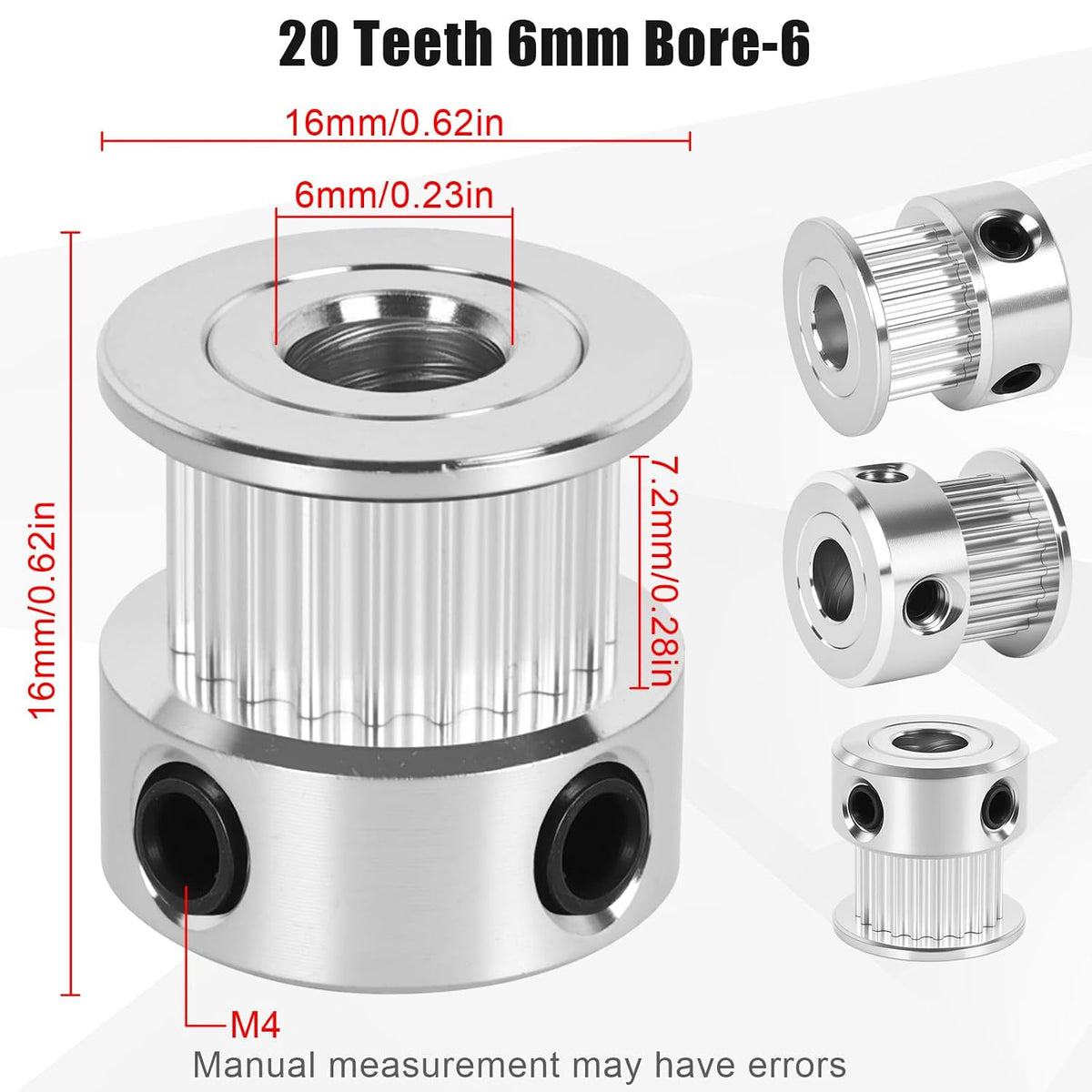 6 Pack GT2 Timing Belt Pulley 20 Teeth,6mm bore,synchronous Pulley