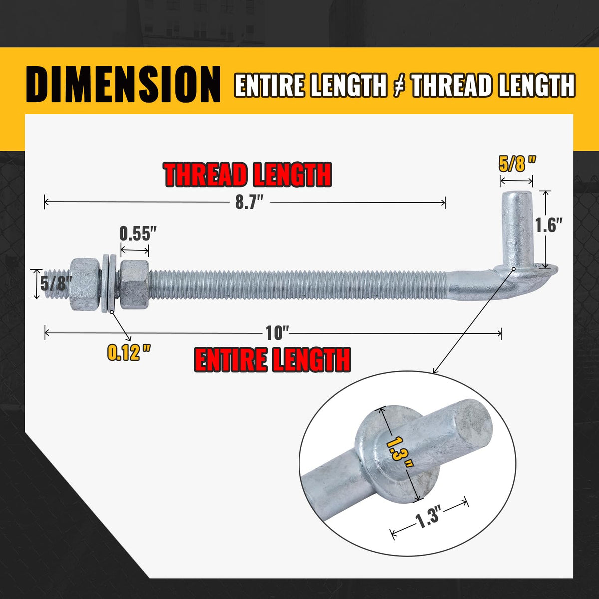 J Bolt Gate Hinge, 5/8" X 10" Gate Bolt Post Hinge, 4-Pack