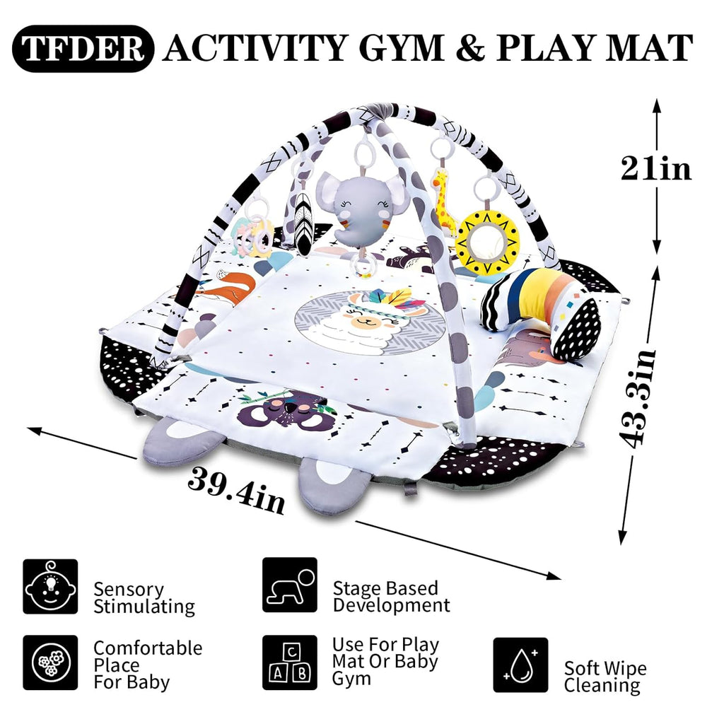 Baby Gym Play Mat, 8-in-1 Tummy Time Mat & Activity Gym, Washable Ball Pit, Infant Play Mat with Detachable Toys for