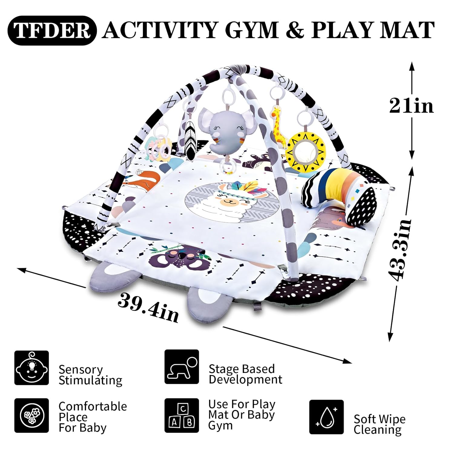 Baby Gym Play Mat, 8-in-1 Tummy Time Mat & Activity Gym, Washable Ball Pit, Infant Play Mat with Detachable Toys for