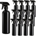 12 Pack Empty Spray Bottles, 16oz Plastic Durable Black Spraying Bottles with Mist and Stream Option, Leak-proof