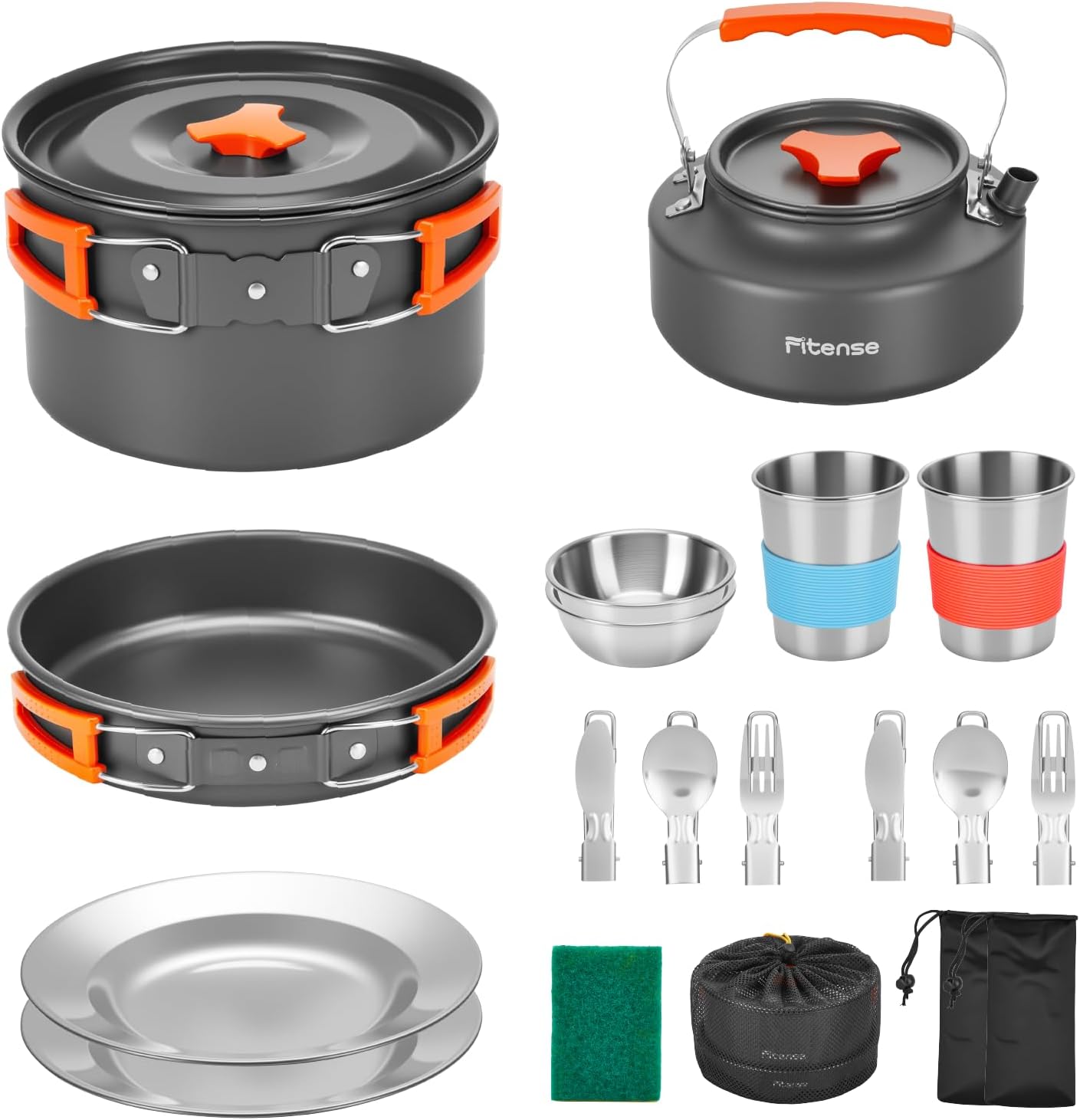 21Pcs Camping Cookware Mess Kit for 2, Lightweight Camping Kitchen Pots and Pans Set, Portable Cooking Essentials for