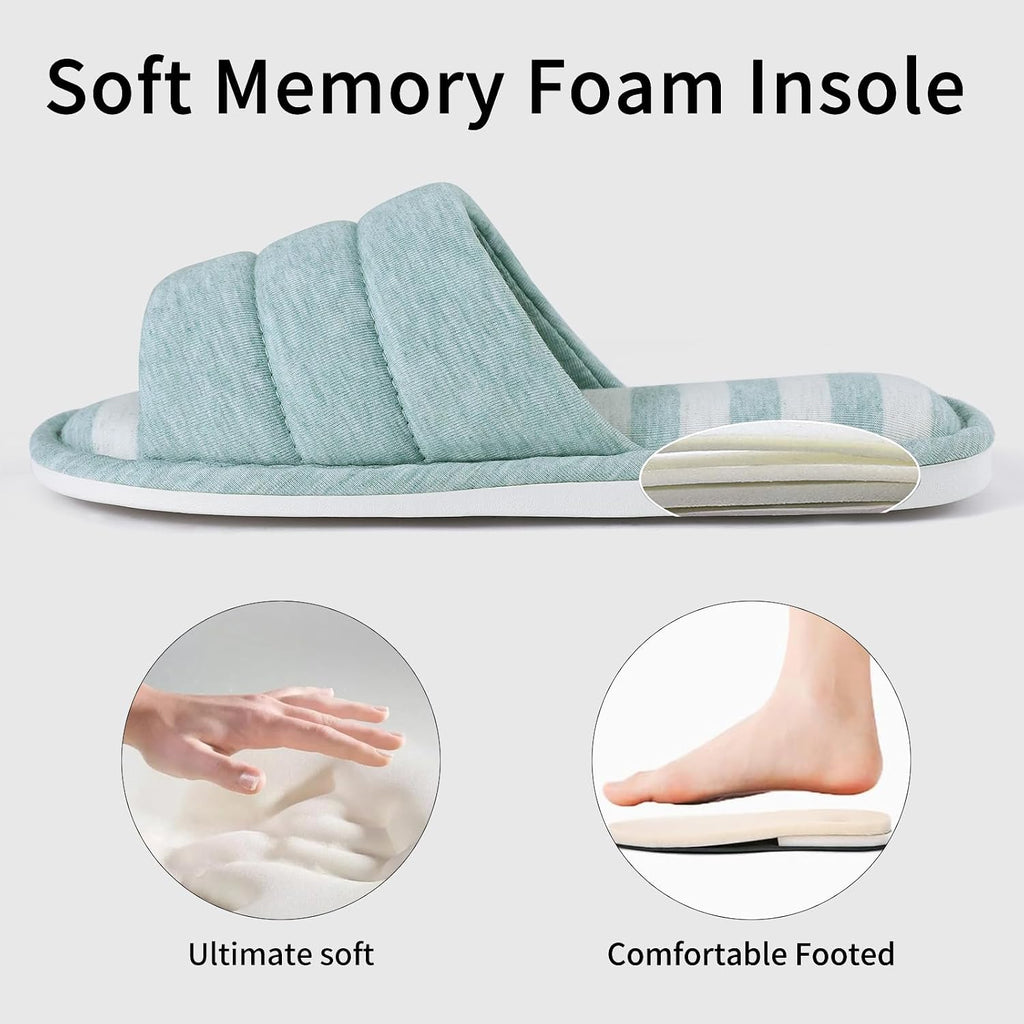 Open Toe House Slippers for Women Men Memory Foam Bedroom Shoes | Ultra-soft & Comfy Cotton, Lightweight &