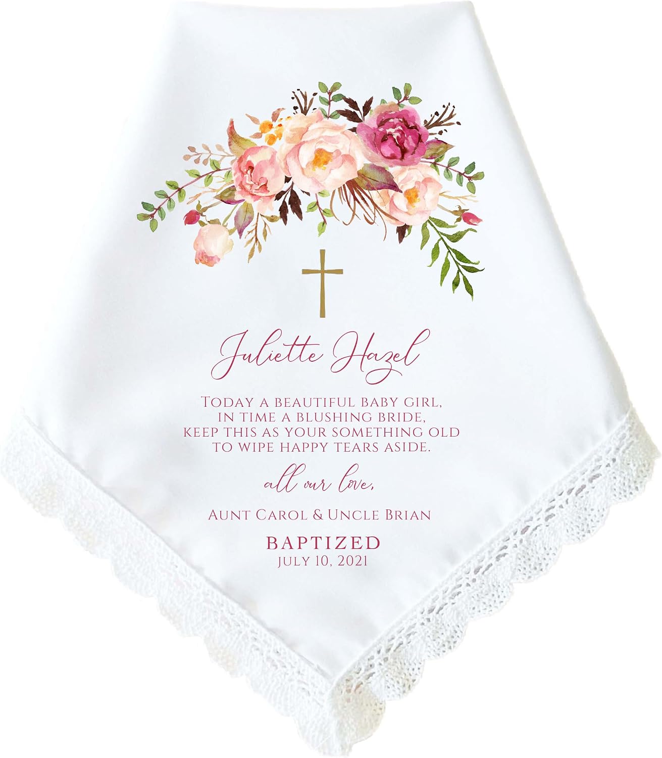 Baptism Gift for Girl, Baby Girl | Christening | Personalized Baptism Handkerchief | Catholic Baptism Gift | Baptism